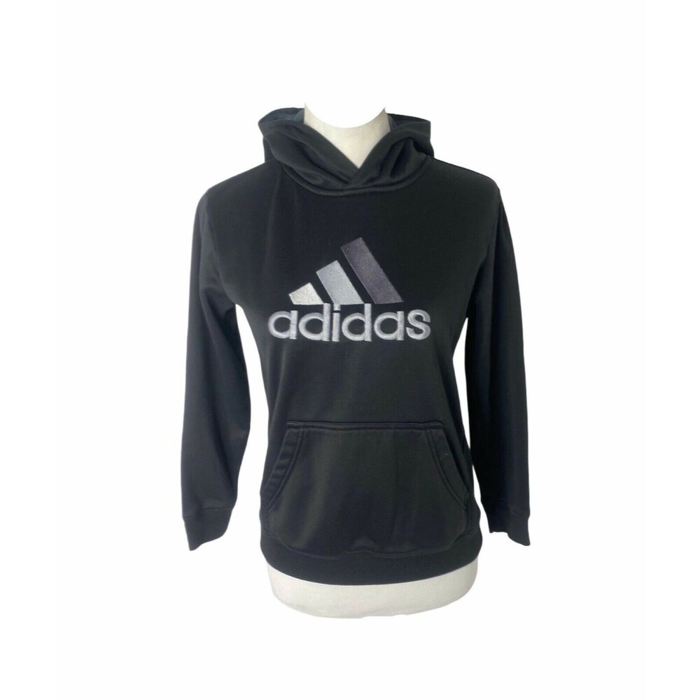 Adidas Boy's Hoodie Black and Grey Big Logo Athletic Long Sleeve Size Medium